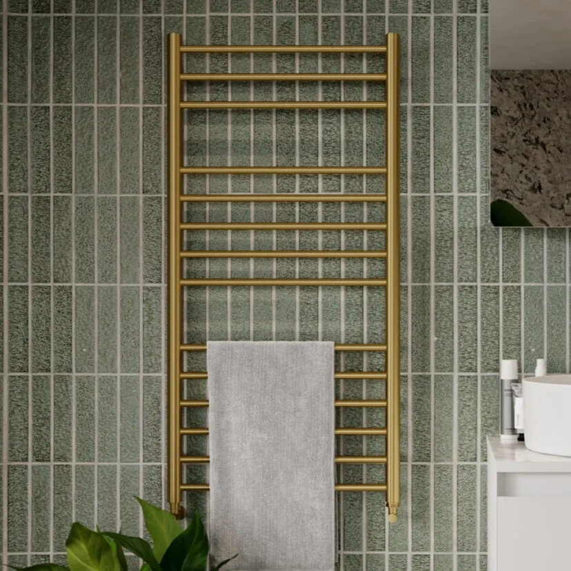 Saneux Ember 1000x500mm Pre-filled Towel Rail - Brushed Brass detail view - Image 3