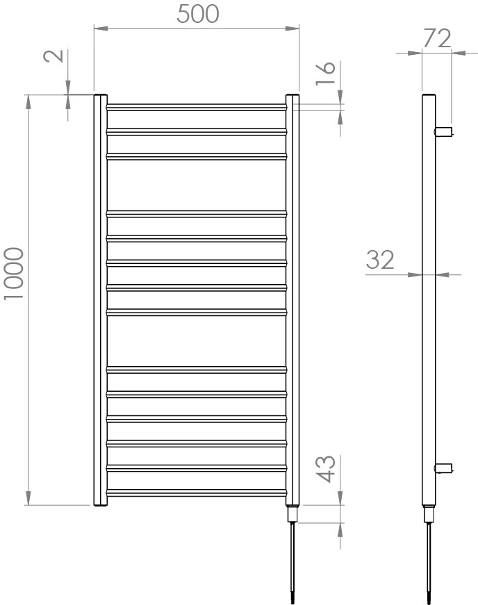 Saneux Ember 1000x500mm Pre-filled Towel Rail - Brushed Brass