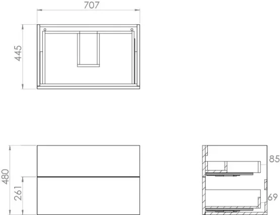Saneux Austen 72cm 2 Drawer Wall Mounted Unit - Matte Iron Grey detail view - Image 2