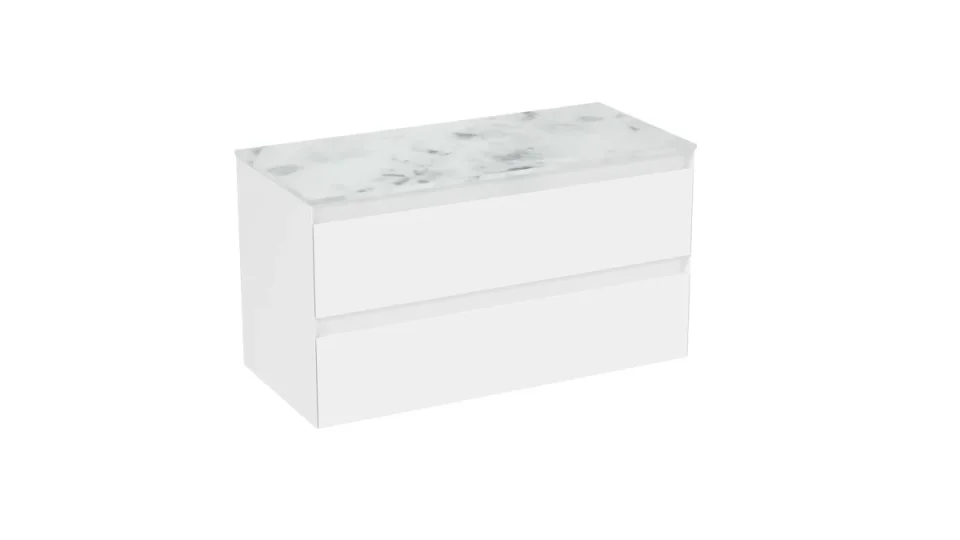Saneux Uni 100cm 2 Drawer Wall Mounted Unit - Matte White product image - Image 2