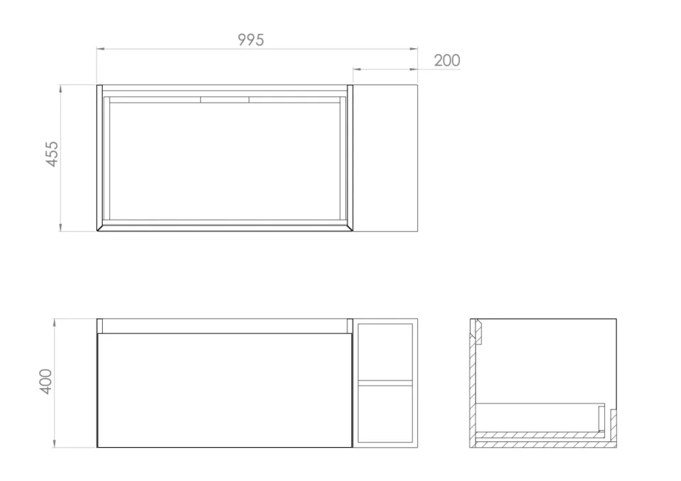 Saneux Uni 100cm 1 Drawer Wall Mounted Unit - Matte Anthracite detail view - Image 2