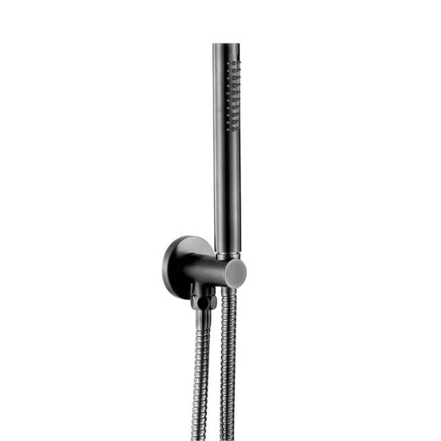 Just Taps Vos Round Water Outlet With Holder Metal Hose And Slim Hand Shower Brushed Black detail view - Image 3