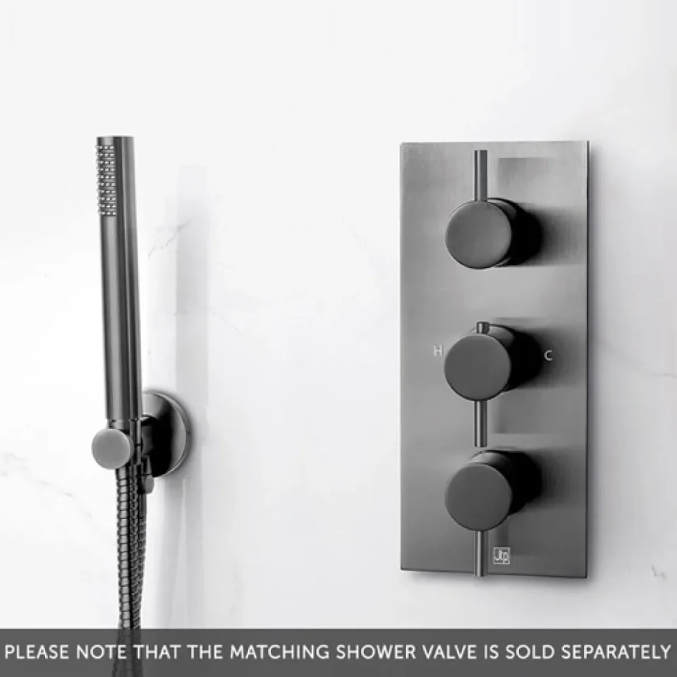 Just Taps Vos Round Water Outlet With Holder Metal Hose And Slim Hand Shower Brushed Black detail view - Image 4