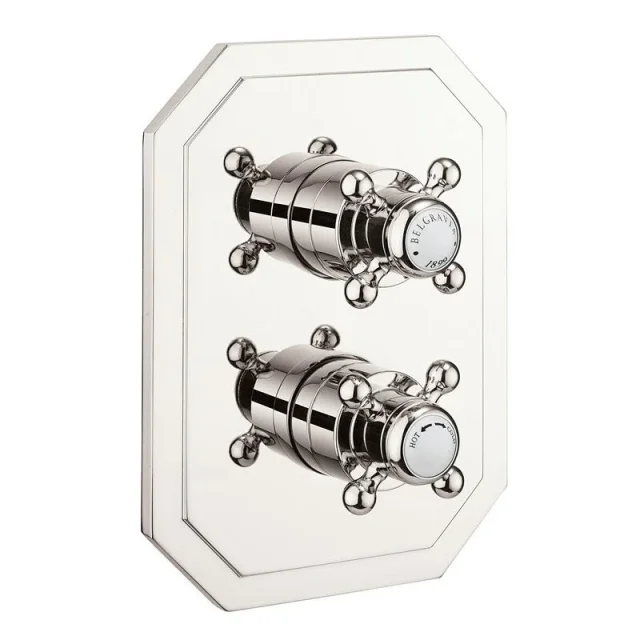 Crosswater Belgravia Crossbox 2 Outlet Trimset & Handles Nickel detail view - Image 2