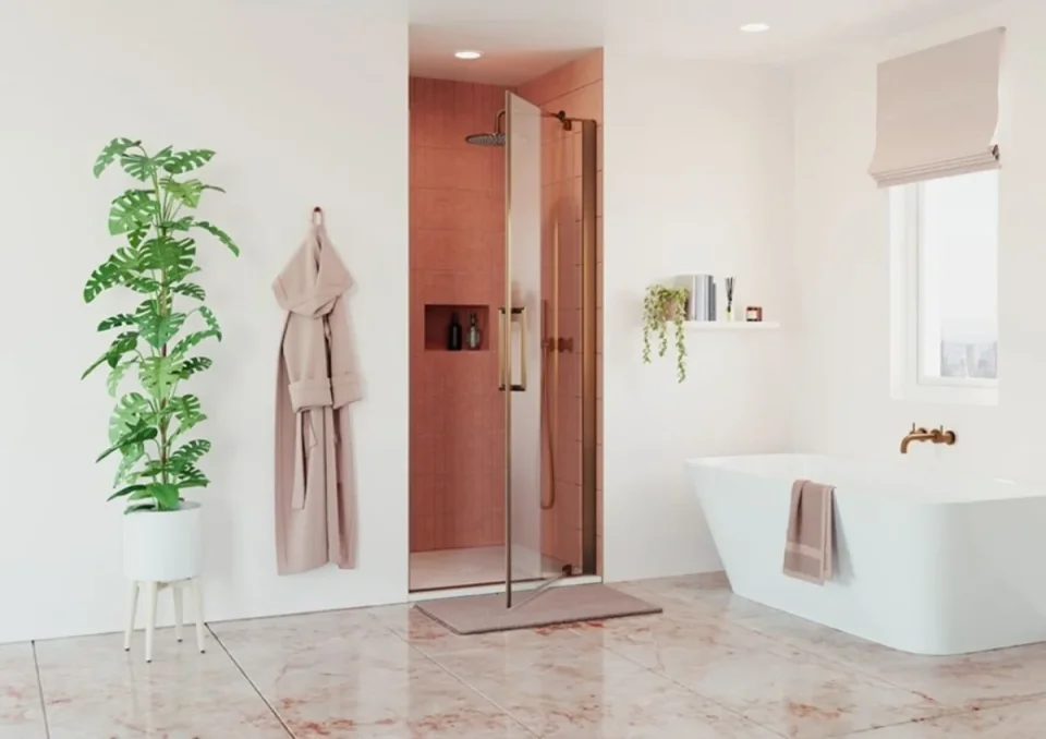 Crosswater Optix Pivot Door 900 Brushed Brass detail view - Image 2