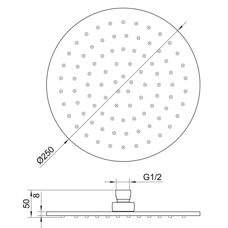 Just Taps Vos Round Shower Head 250mm Brushed Bronze detail view - Image 2