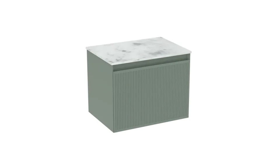 Saneux Monument 50cm 1 Drawer Wall Mounted Unit - Matte Sage detail view - Image 2