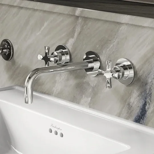 Burlington Riviera Wall Basin Set 3th Chrome detail view - Image 2