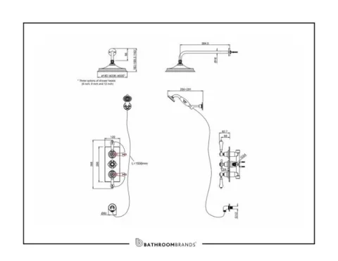 Burlington Two Outlet Conceal Shower Valve & Head Chrome detail view - Image 3
