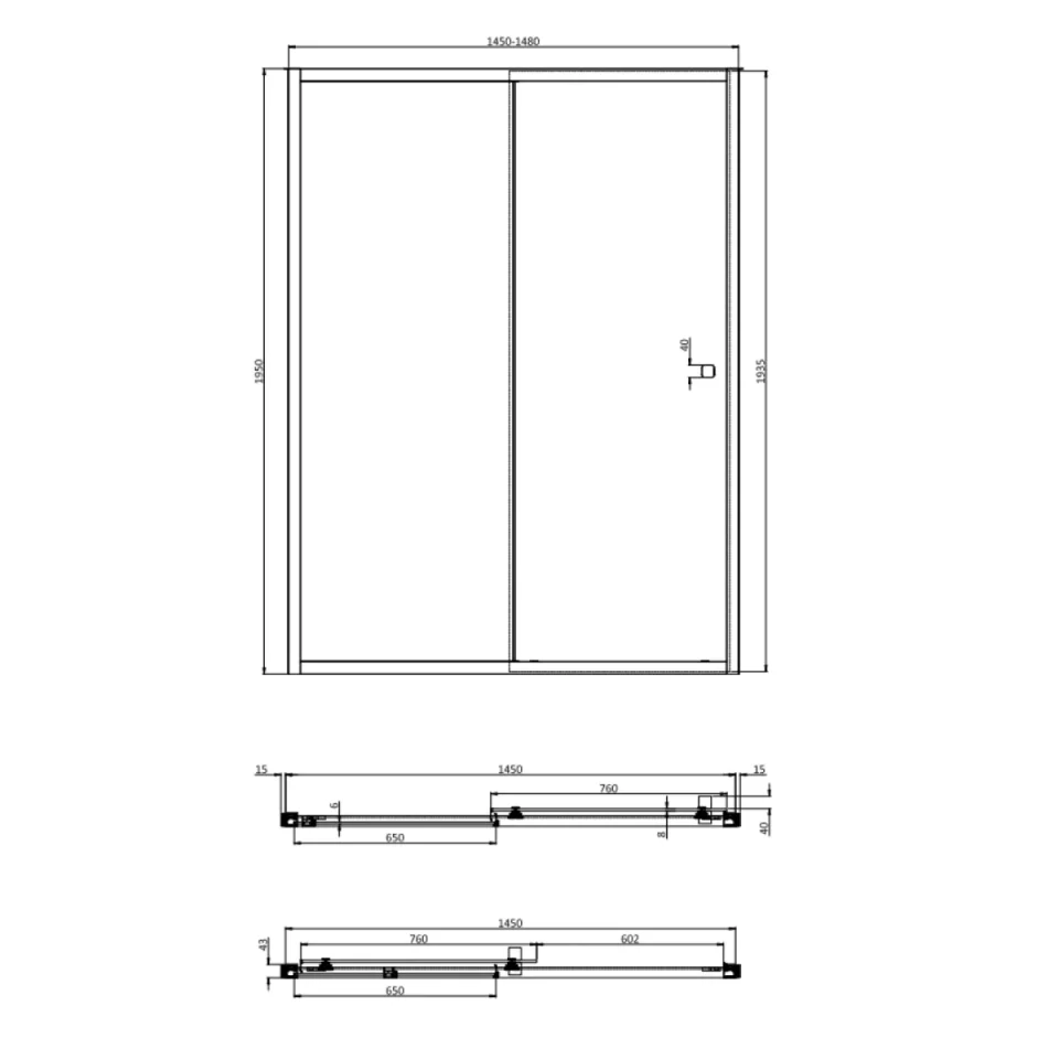 Crosswater Asura 8mm Sliding Door 1500 Brushed Nickel detail view - Image 4