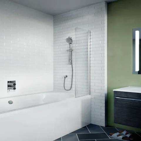 Crosswater Kai 6 Single Mini Bath Screen 350 Silver product image - Image 2
