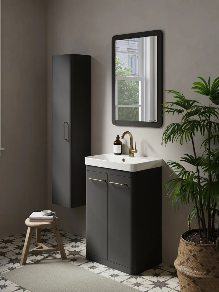 Saneux Hyde 55cm 2 Door Floor Standing Unit - Matte Anthracite detail view - Image 2