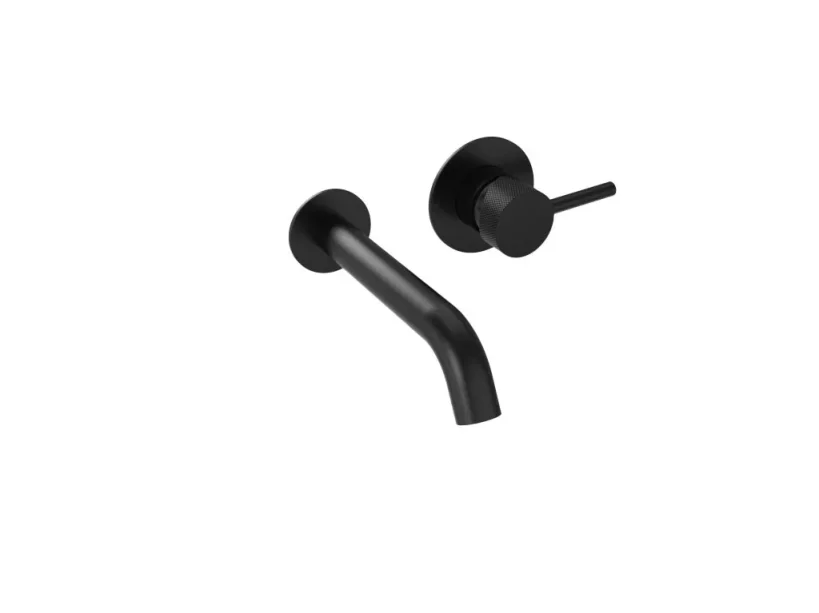Saneux Cos Wall Mounted 2 Plate Basin Mixer With Knurled Handle - Matte Black product image - Image 2
