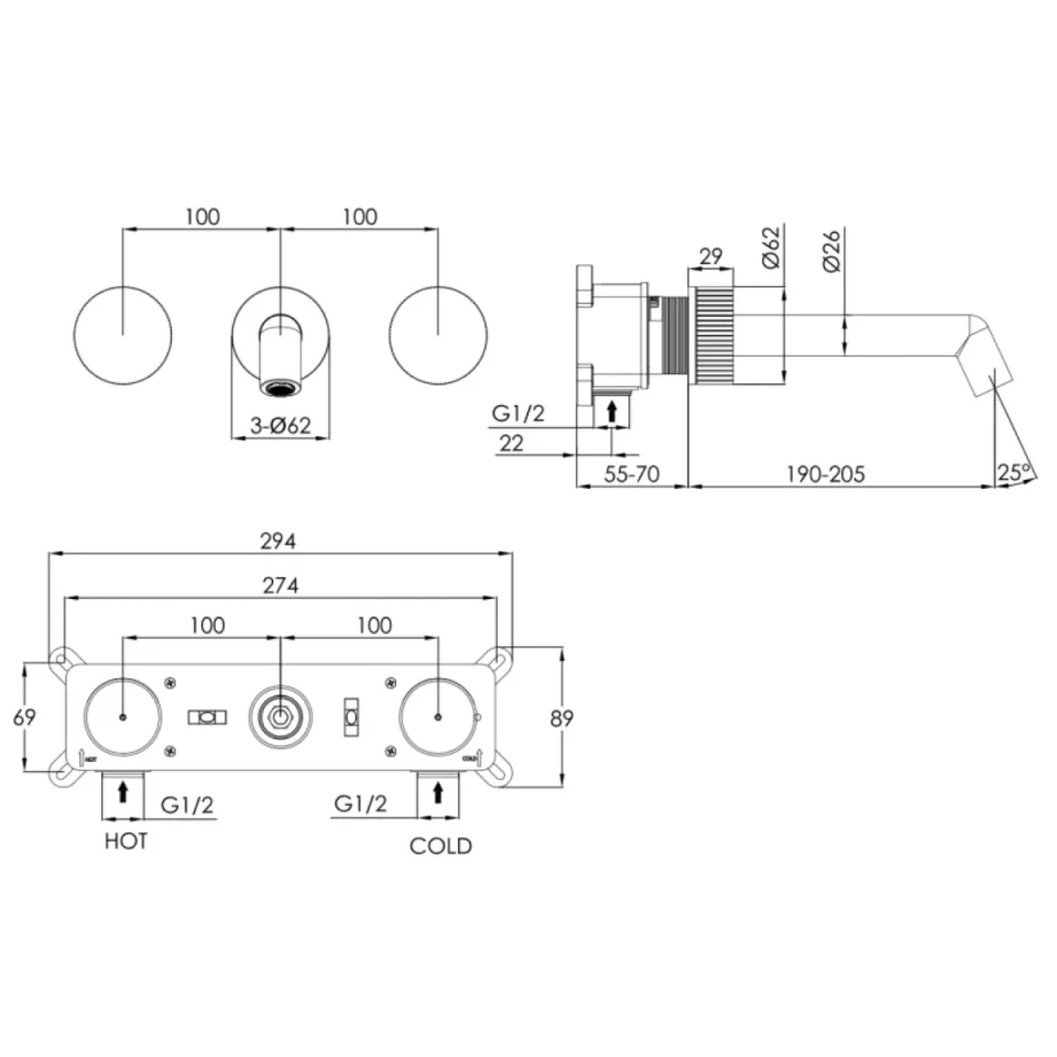 Just Taps Evo Wall Mounted Basin Mixer detail view - Image 4