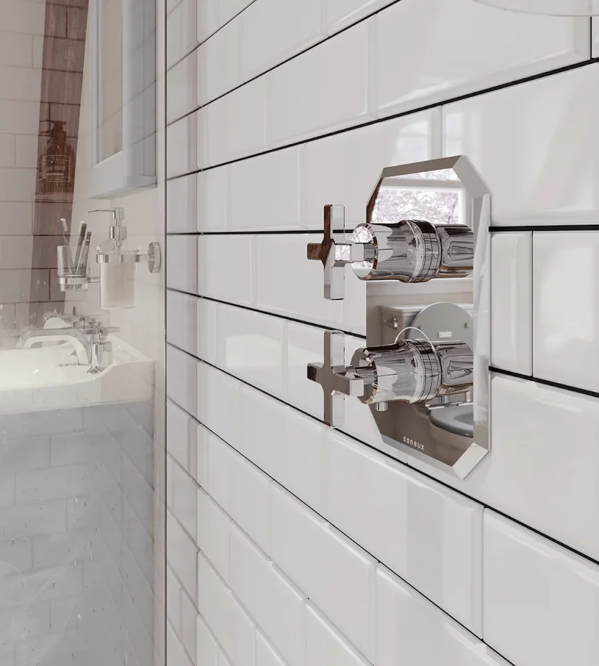 Saneux Cromwell 1 Way Thermostatic Shower Valve Kit With Cross Handles - Chrome detail view - Image 2