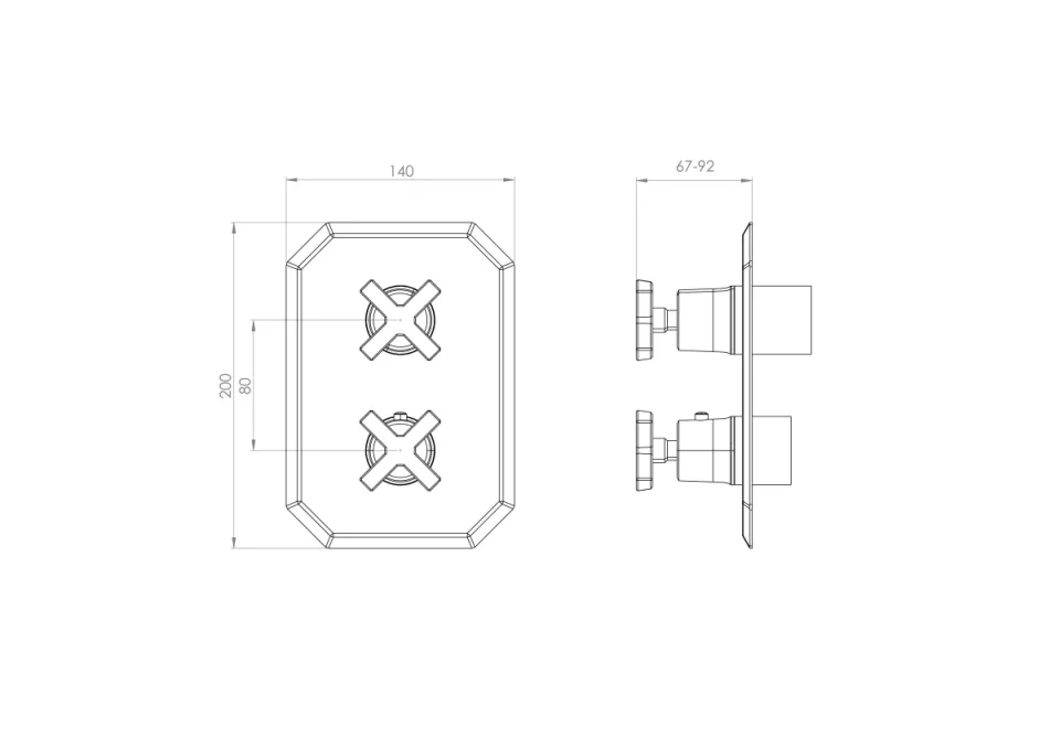 Saneux Cromwell 1 Way Thermostatic Shower Valve Kit With Cross Handles - Chrome product image - Image 4