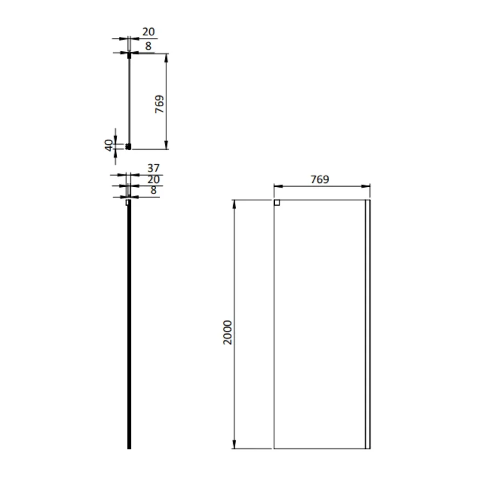 Crosswater Asura 8mm Side Panel for Sliding Door 800 Brushed Nickel detail view - Image 4