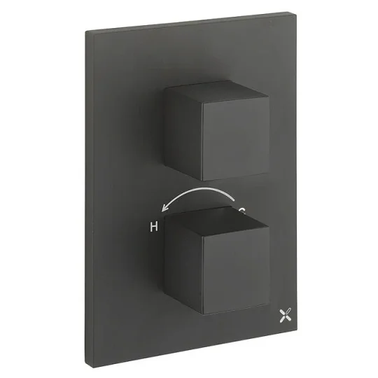 Crosswater Crossbox WaterSquare / Verge 3 Outlet Trim & Levers Matt Black detail view - Image 2