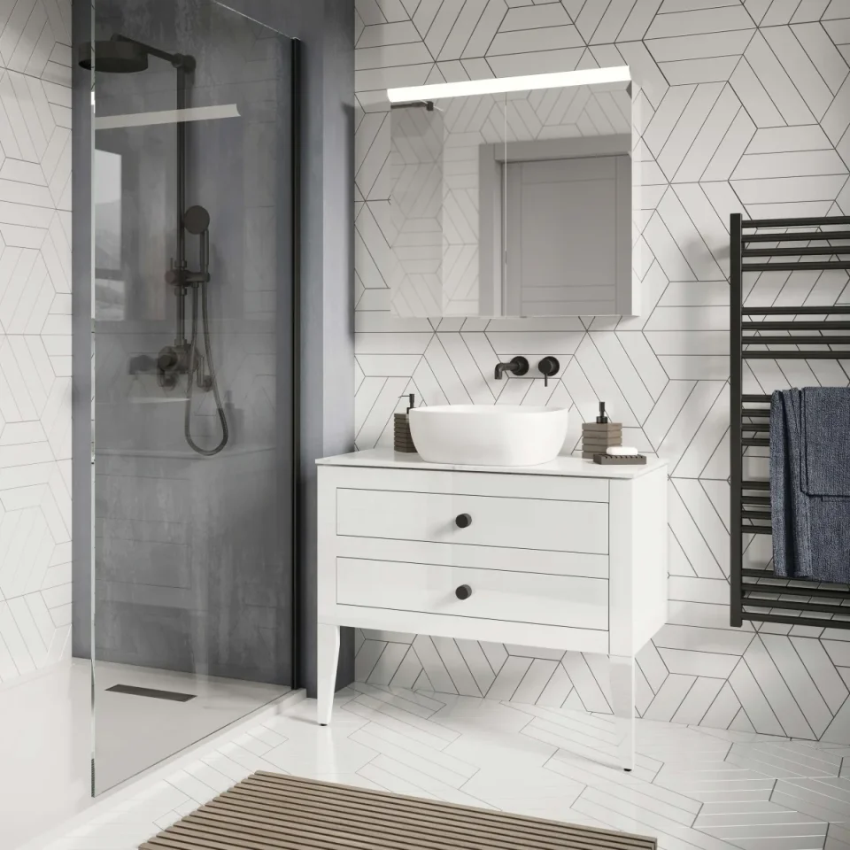 Crosswater Canvass Basin Unit 900 White Gloss detail view - Image 2