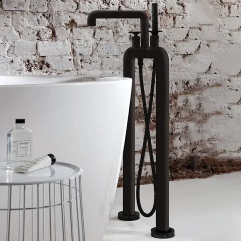 Crosswater Union Free Standing Bath Shower Mixer Matt Black Lever detail view - Image 2