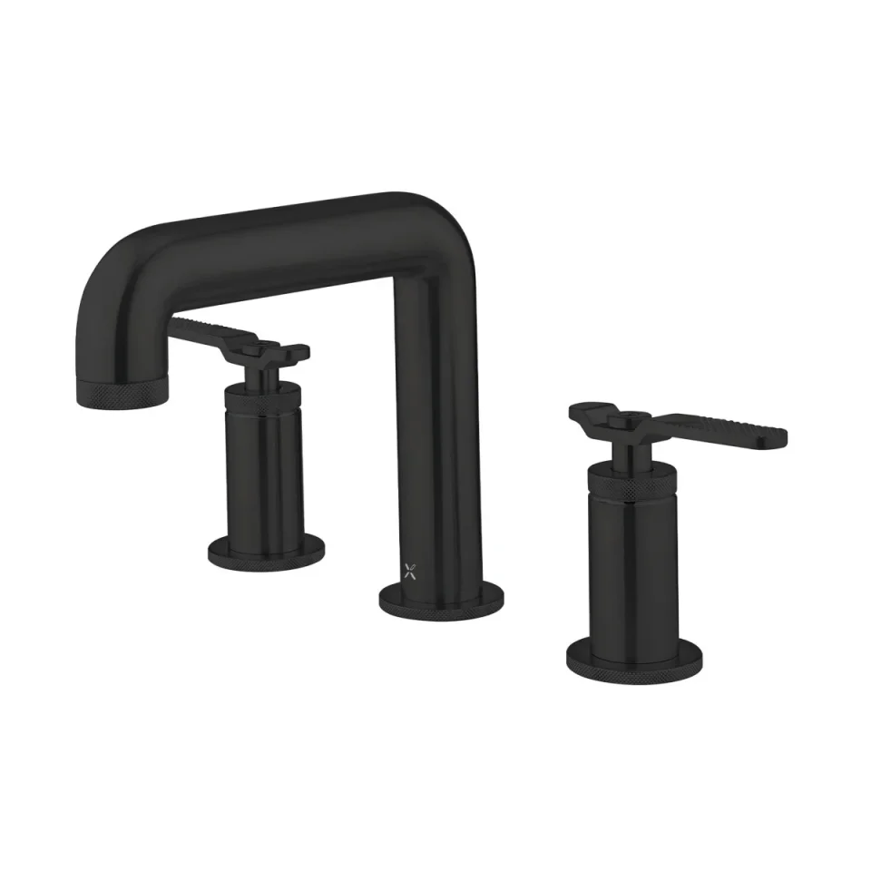 Crosswater Union 3 Hole Deck Mounted Set Matt Black detail view - Image 2