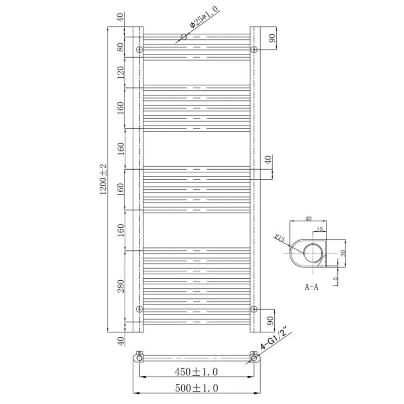 Just Taps Vos Bronze Towel Rail 1200x500 detail view - Image 2