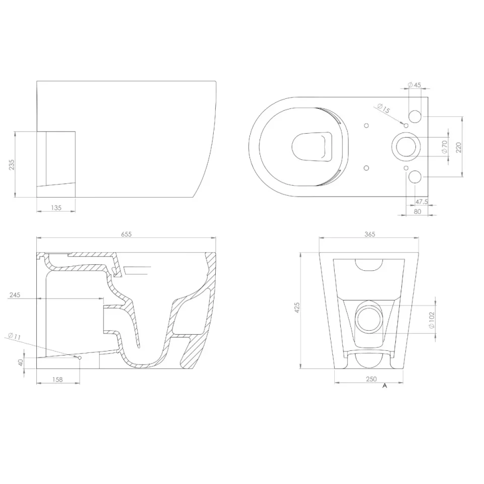 Saneux Uni Close Coupled Left Hand Soil Exit Wc Pan - Rimless detail view - Image 6