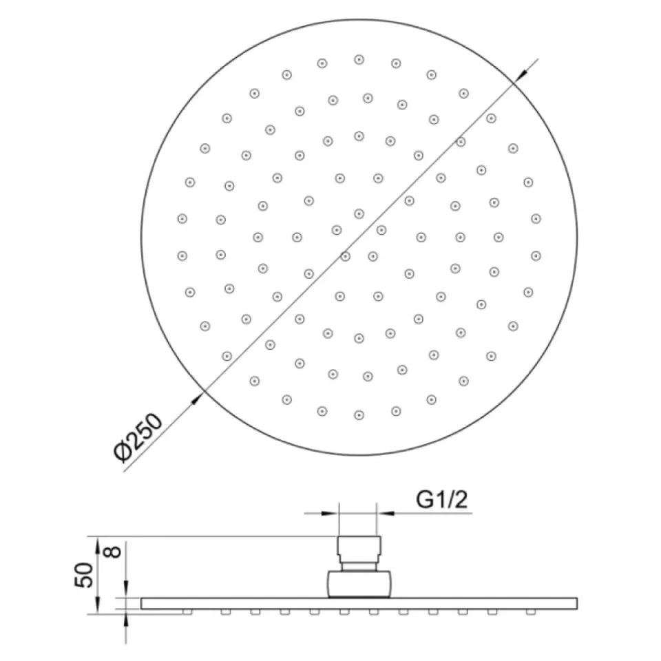 Just Taps Vos Overhead Shower 250mm Brushed Black detail view - Image 4