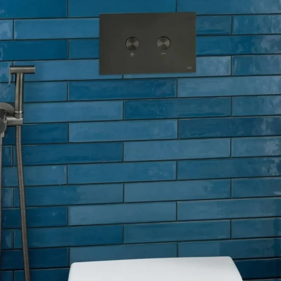 Just Taps Metal Pneumatic Flush Plate Brushed Black detail view - Image 4