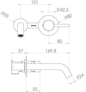 Saneux Cos Wall Mounted 2 Plate Basin Mixer With Knurled Handle - Chrome