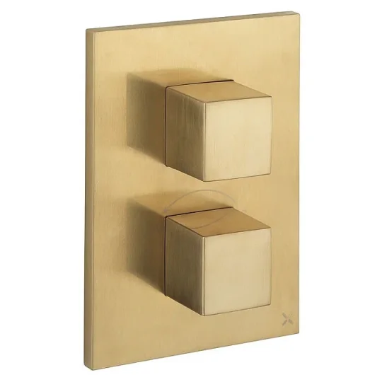 Crosswater Crossbox WaterSquare / Verge 3 Outlet Trim & Levers Brushed Brass detail view - Image 2