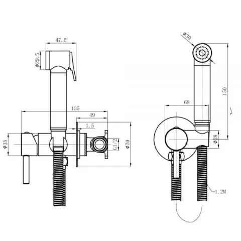 Just Taps Inox Single Lever Douche Set For Cold And Hot Operation detail view - Image 2