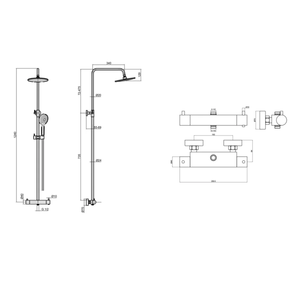 Just Taps Florence Thermostatic Bar Valve With 2 Outlets Chrome detail view - Image 4