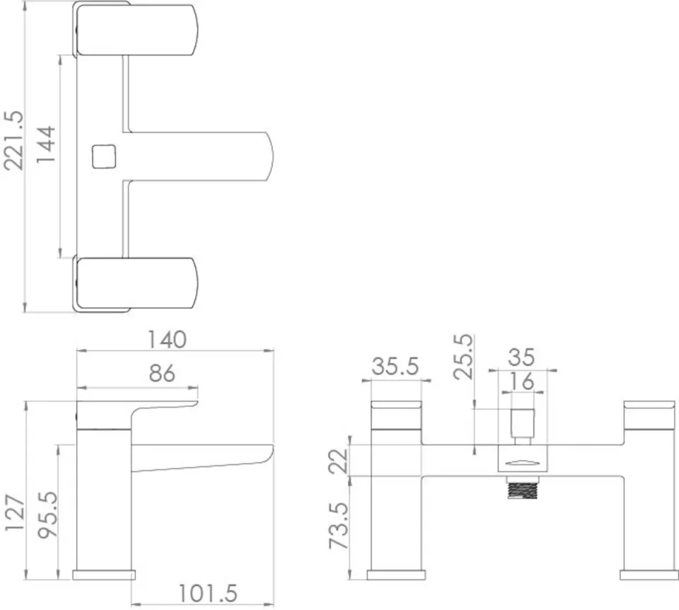 Saneux Fuji Deck Mounted Bath Shower Mixer - Matte Black detail view - Image 2