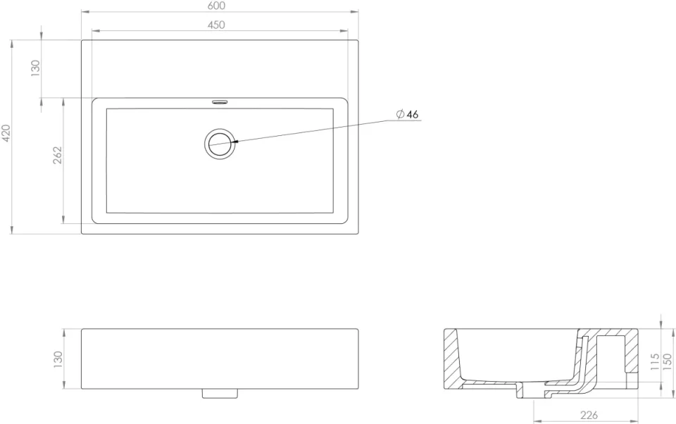 Saneux Matteo 60x42cm Washbasin 0th - Gloss White detail view - Image 2