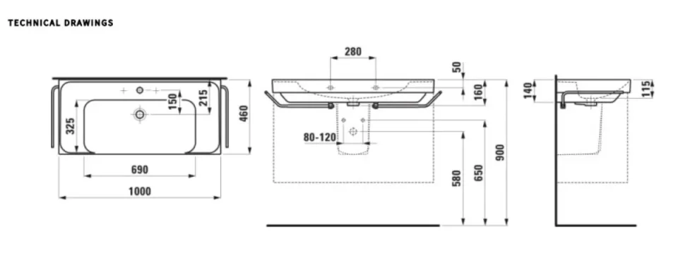 Laufen Meda Washbasin 800 X 460mm - 1 Tap Hole - Matt Graphite detail view - Image 3