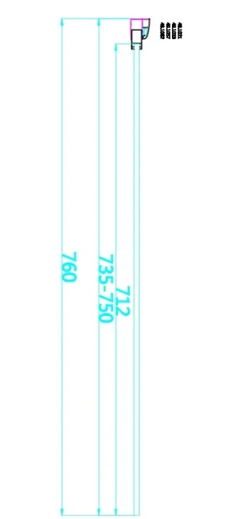 Eastbrook Vantage 2000 8mm Walkin Panel 760 X 2000 Chrome technical drawing - Image 7