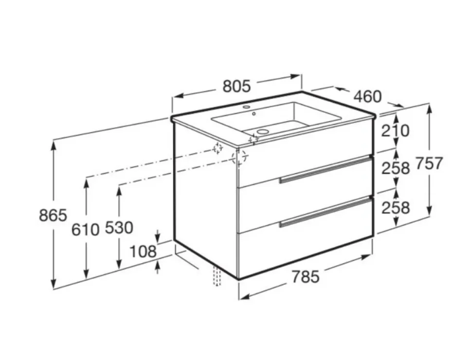 Roca Victoria-n Base Unit With 3 Drawers 800 X 460mm - Light Ash detail view - Image 3