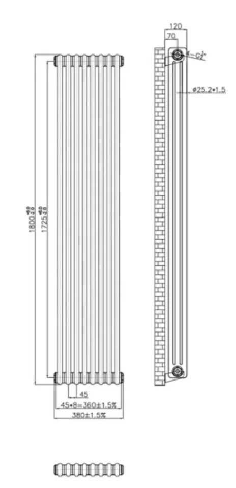 Cubico Clarence 3 Column Radiator 8 Sections 1800x380mm Antique Copper detail view - Image 5