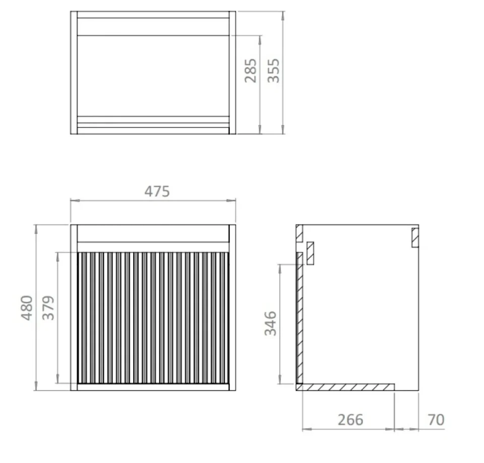 Flute 470 Wall Hung drawer Unit with Ice White Glass Basin detail view - Image 5