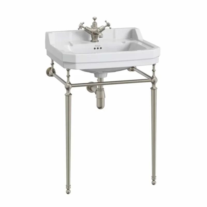 Burlington Towel Rack Basin Stand T23a Brushed Nickel detail view - Image 2