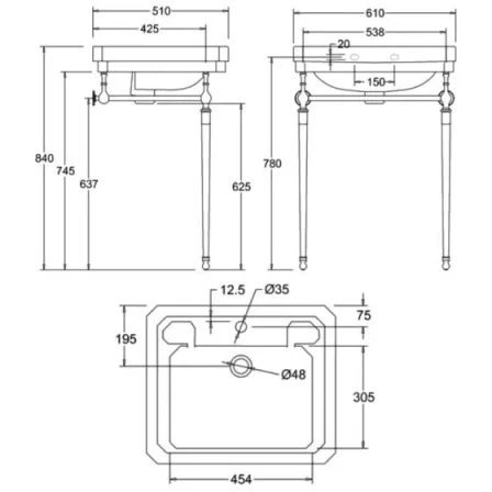 Burlington Towel Rack Basin Stand T23a Brushed Nickel detail view - Image 3