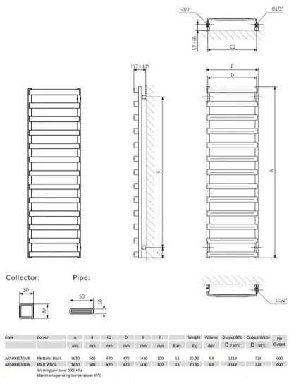 Crosswater Air Towel Warmer 500 x 1630 Brushed Brass detail view - Image 3