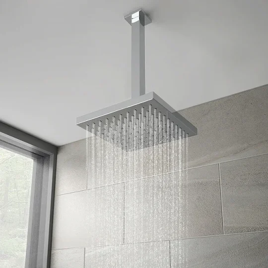 Crosswater Planet Fixed Head 200mm & Ceiling Arm Square Chrome detail view - Image 2