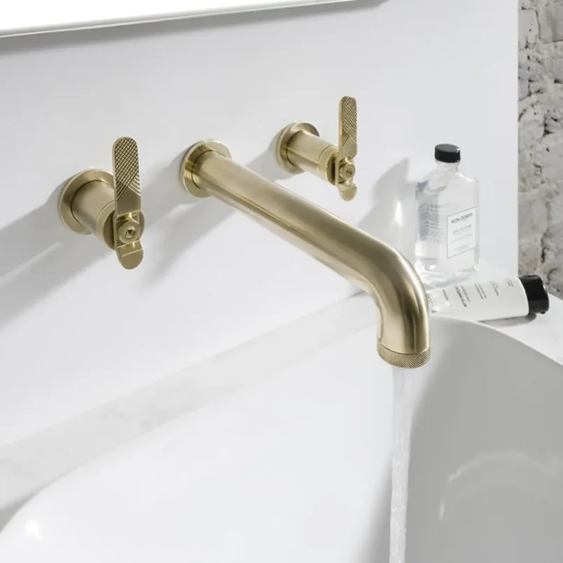 Crosswater Union Basin 3 Hole Set Wall Mounted Brushed Brass Lever product image - Image 3
