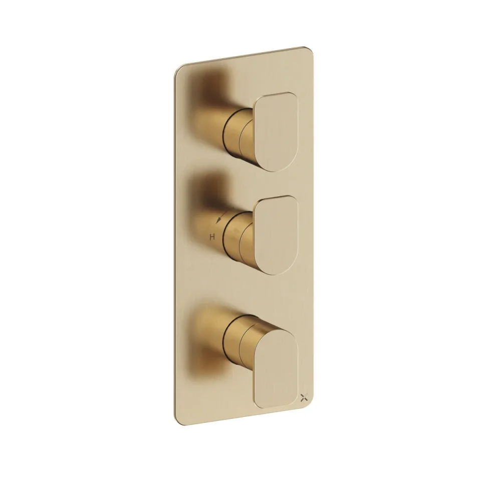 Crosswater Fuse 2 Outlet 3 Handle Portrait Valve & Trimset Brushed Brass product image - Image 3