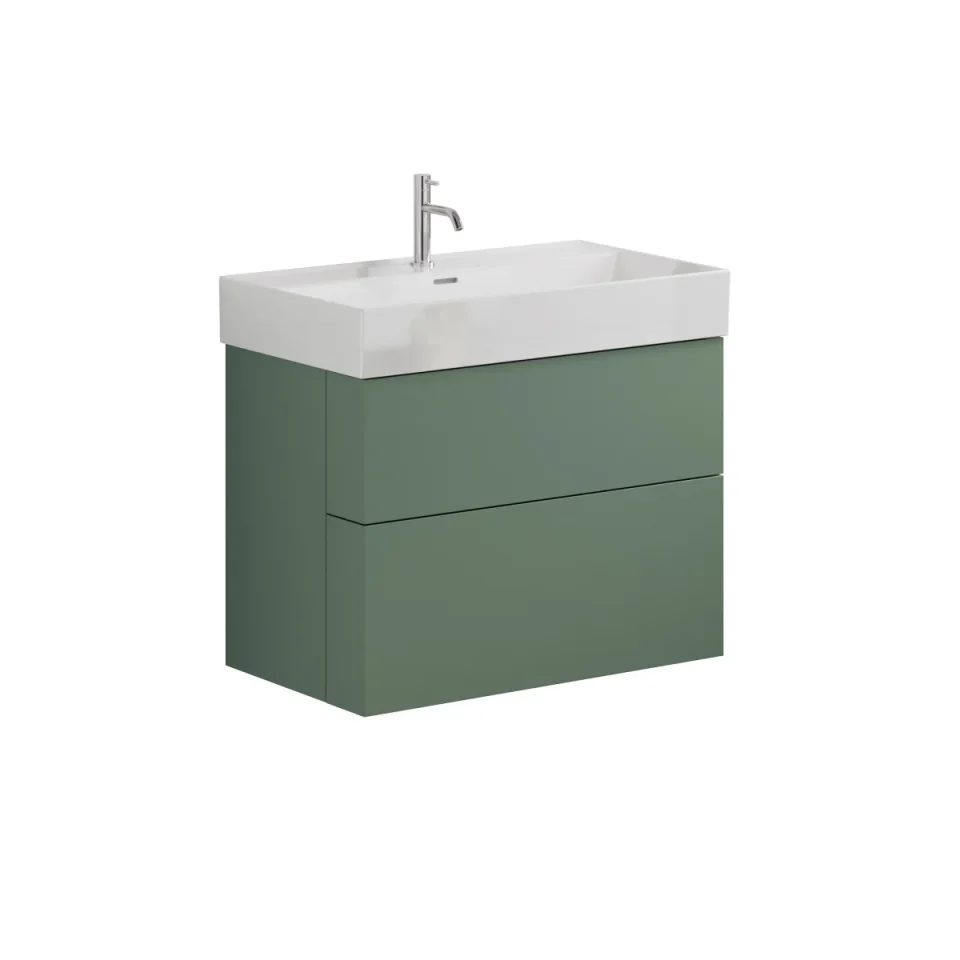 Crosswater Avenue Two Drawer Wall Hung Vanity 800mm Sage Green detail view - Image 2