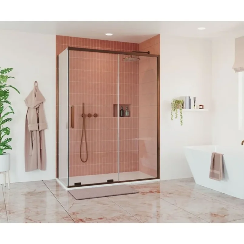 Crosswater Optix Soft Close SlidIng Door 1400 Brushed Bronze detail view - Image 2