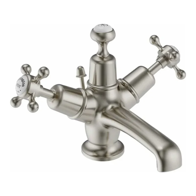 Burlington Claremont Basin Mixer Pop Up Waste Brushed Nickel detail view - Image 2