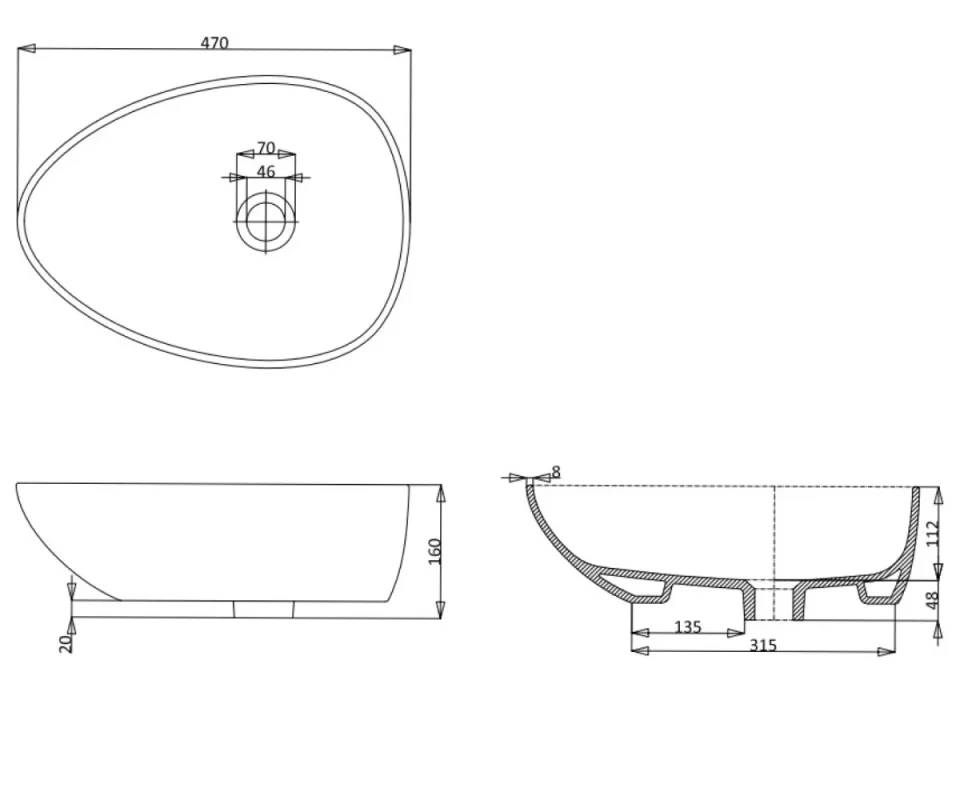 Britton Pebble Countertop Basin 470 X 350mm 0th Gloss White detail view - Image 3